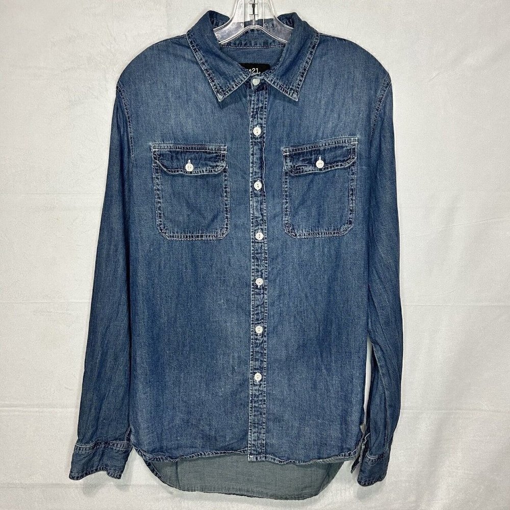 Rue 21 Denim Button-Down Collared Western Shirt Flap Pockets Sz L